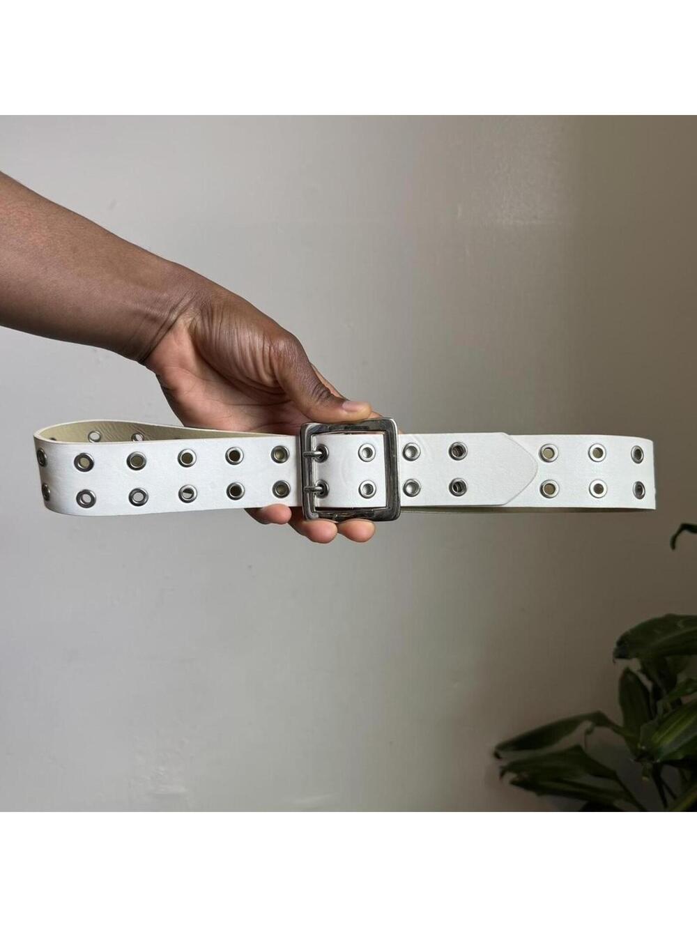 Y2K White‎ Double Grommet Belt – Size XS